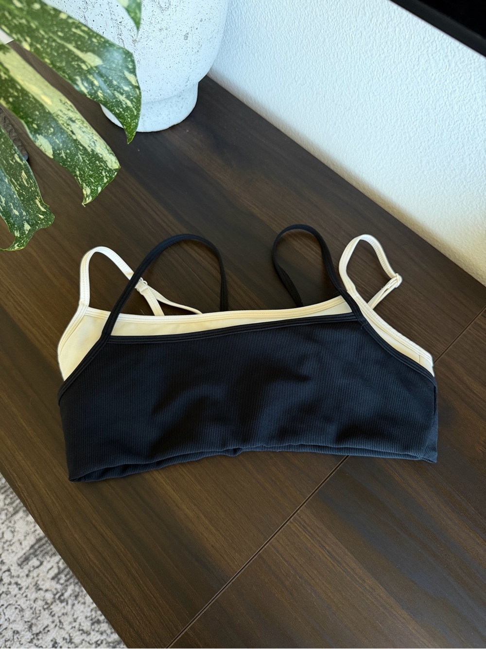 L space Black & Cream Double-Strap Bralette